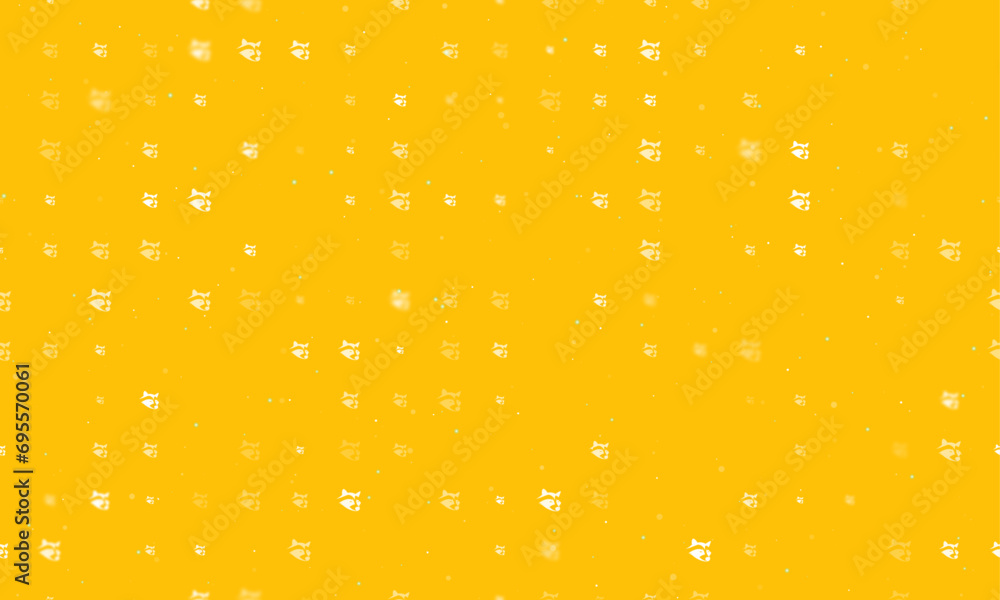 Poster seamless background pattern of evenly spaced white raccoon head symbols of different sizes and opaci
