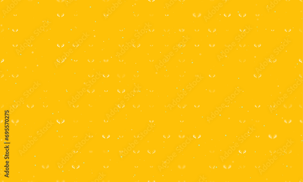 Poster seamless background pattern of evenly spaced white deer horns symbols of different sizes and opacity