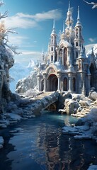Winter wonderland in the forest. Fantasy world. 3d rendering - obrazy, fototapety, plakaty