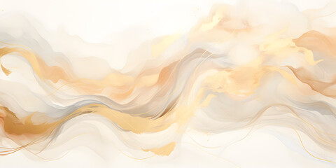 Abstract beige ink acrylic splashes background with fine golden elements lines