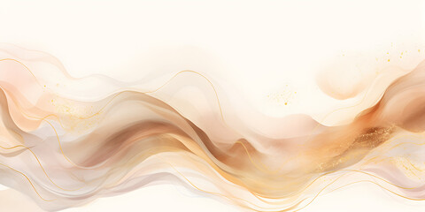 Abstract beige ink acrylic splashes background with fine golden elements lines - obrazy, fototapety, plakaty