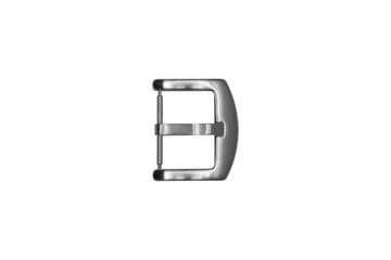 Silver metal strap buckle for watch isolated on transparent background.