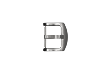 Silver metal strap buckle for watch isolated on transparent background.