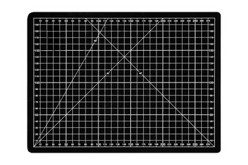 A black cutting mat with a white grid is isolated on transparent background.