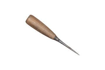 Scratch awl with wooden handle cut out on transparent background.