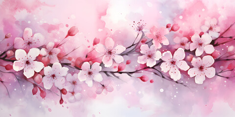 Illustration of pink blossom flowers on a branch 