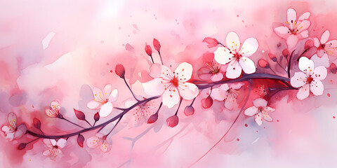 Illustration of pink blossom flowers, floral background 