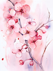 Watercolor illustration of pink blossom flowers