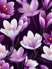Abstract purple crocus flowers on dark background 