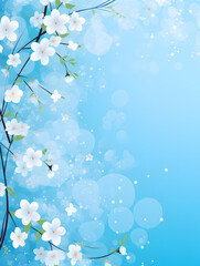 Blue abstract floral background with spring flowers - obrazy, fototapety, plakaty
