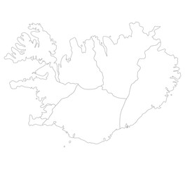 Iceland map. Map of Iceland in administrative regions in white color