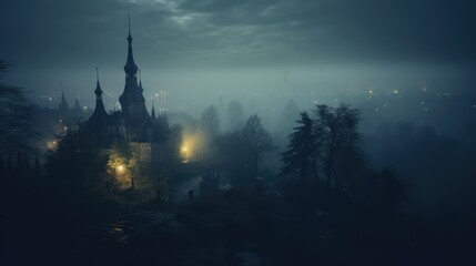 church at night. Generative AI