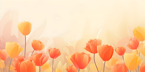 Abstract beige and orange spring background with flowers and copy space