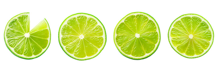 Set of green fresh lemon citrus fruit stand isolated on white and transparent background