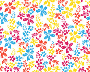 Wild field buttercup flowers seamless ornament vector design. Ditsy rustic