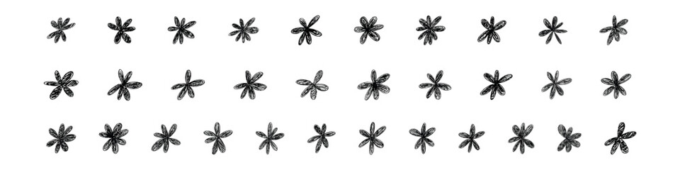 Cute hand drawn doodle of spring flowers, simple and abstract floral pattern. Flat vector illustration isolated on white background.