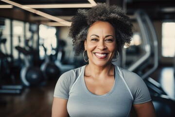 Portrait of a middle aged smiling woman in the gym - Powered by Adobe