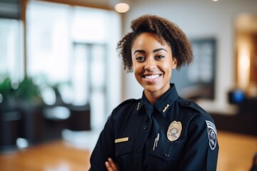 Smiling Police Officer in Uniform at the Station