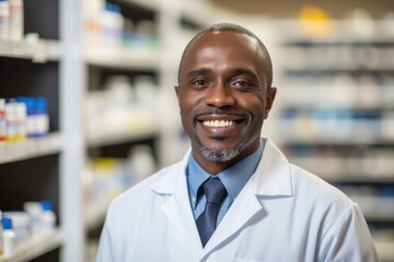 Portrait of a male pharmacist in pharmacy drugstore