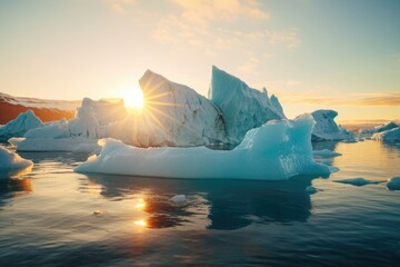 Iceberg glaciers melting in the ocean - obrazy, fototapety, plakaty