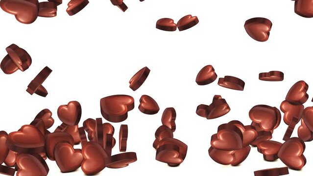 Heart Shape  Chocolate Falling Animation On White Background. Heart Shape Chocolate Falling  On The White Floor