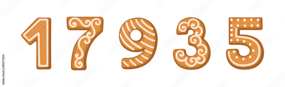 Poster alphabet gingerbread cookie number and numeral character and symbol vector set