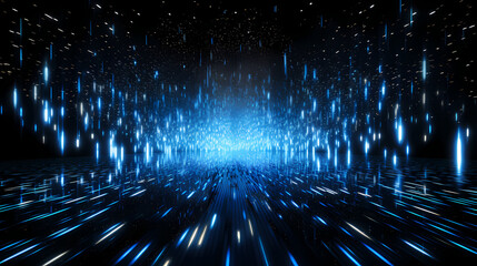 Matrix code background. 3D digital technology concept. Blue binary data. Vector illustration