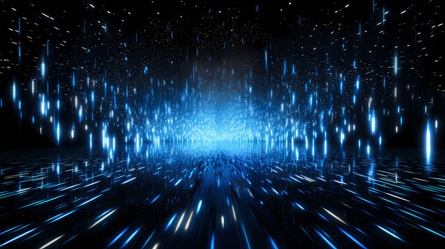 Matrix code background. 3D digital technology concept. Blue binary data. Vector illustration
