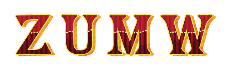 Circus Light Bulb Alphabet with Gold Frame Vector Set