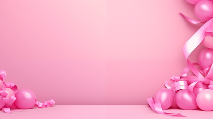 graphic asset templatefor the world cancer day, pink balloon and ribbon with space for text or design