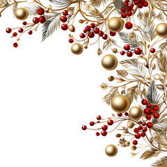 Christmas border with traditional decorations. isolated on transparent background Generative AI	
