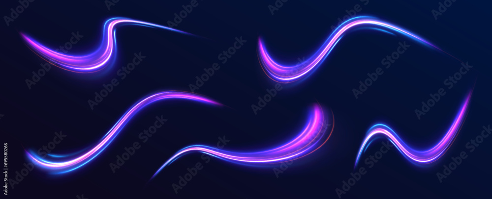 Poster neon swirls with light effect in the form of a spiral. laser beams, horizontal light rays. particle 