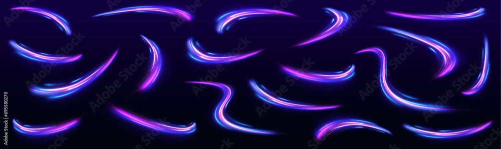 Aufkleber light and stripes moving fast over dark background. vector glitter light fire flare trace. abstract 