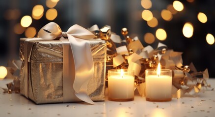 christmas gift boxes and candle
