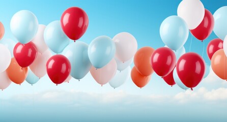 colorful balloons floating on blue background