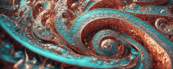 a close up of a blue and copper swirl