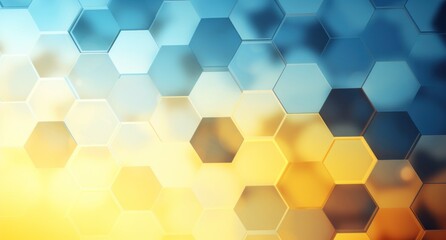 a view of a yellow and blue background with hexagons