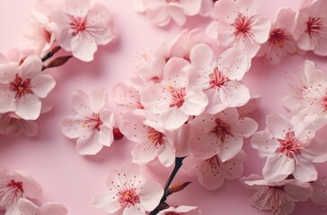 close up of pink peach flowers on pink paper