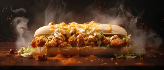 chicken curry sub with pepper jack and cheese - obrazy, fototapety, plakaty