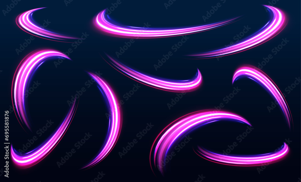Aufkleber abstract energy in the form of stripe, arc, curl and zigzag in neon colors with light effect. expres