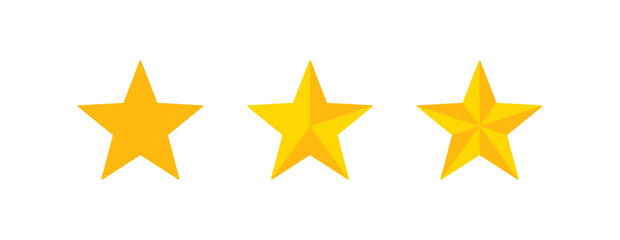  Graphic elements of three golden stars – One star in a 2D plane and two stars with 3D effects - obrazy, fototapety, plakaty