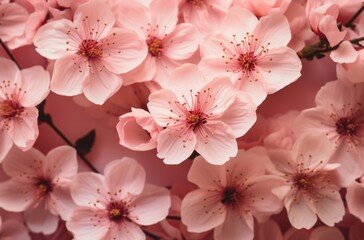 Fototapeta na wymiar close up of pink peach flowers on pink paper