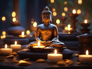 Serenity by Candlelight: Tranquil Buddha Purnima Sanctuary with Illuminated Peace