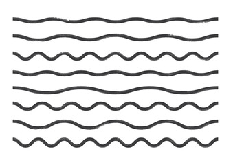 Black bold grunge wavy lines. Abstract zigzag textured brush wave strokes