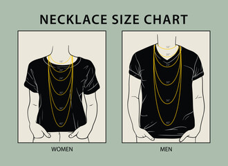 Woman and man necklace size chart - obrazy, fototapety, plakaty