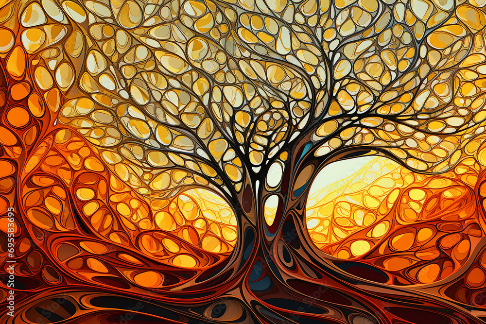 Wall mural intricate 3d color filigree forming an intricate multi-colored abstract lines pattern, against an in