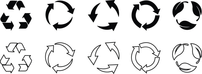 recycle symbol in flat, line style set icons with frame. Isolated on transparent background .cardboard boxes or packaging of goods such as warning signs logotype vector for apps and website