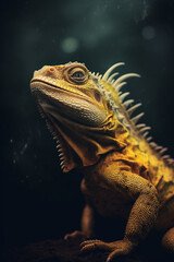 Fototapeta premium a yellow iguana at tree in a dark background created with Generative Ai