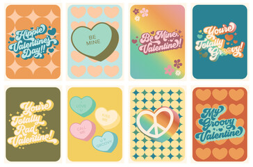 Retro Valentine's Day Trading Card Set in a Vintage, Groovy 60s, 70s style