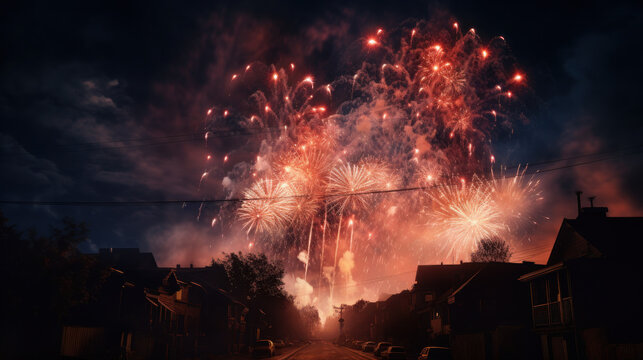 Fireworks illuminating the sky to ward off evil spirits.